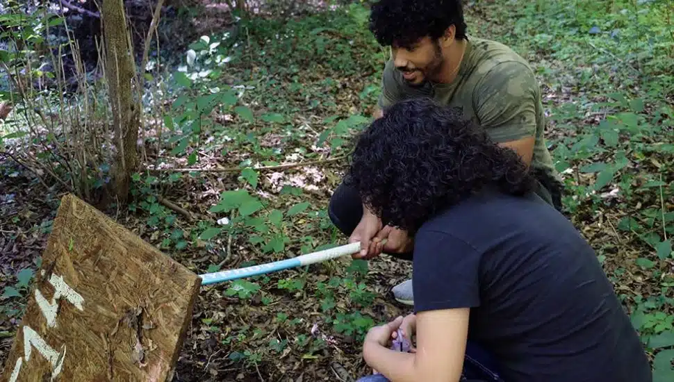 Luigi Quierolo '25 and Alexa Ruberte '25 visit the Taylor Arboretum for their SURCA project.