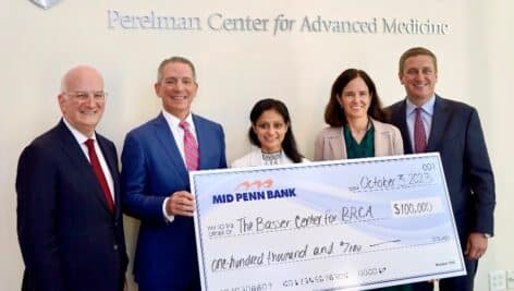 Mid Penn Bank presents a $100,000 donation to the Basser Center for BRCA at Penn Medicine to aid in the fight against BRCA-related cancers.