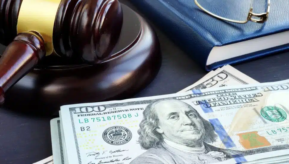 gavel, money, settlement