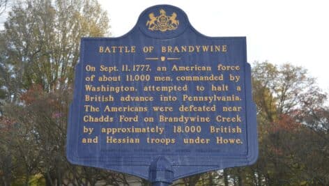 Battle of Brandywine historical marker in Chadds Ford