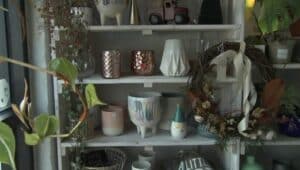 small business trinkets and pots on a shelf