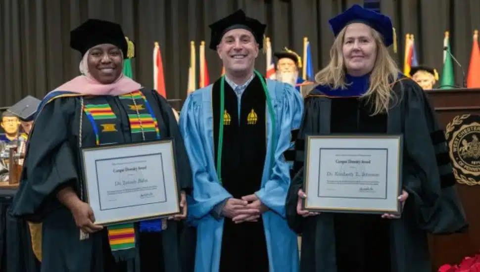Professors Zeinab Baba and Kimberly Johnson accepting their award.