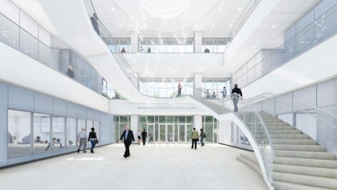 School of Law atrium architectural rendering.