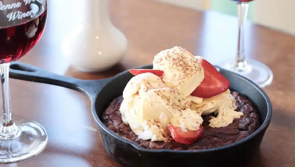 chocolate dessert and wine