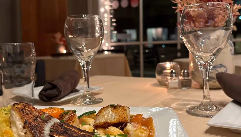 food and empty drink glasses