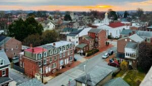 aerial view of west chester in morning