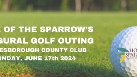 A poster advertising the June Home of the Sparrow golf outing.