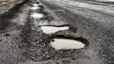 potholes in old road