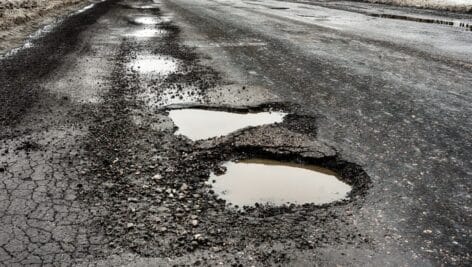potholes in old road