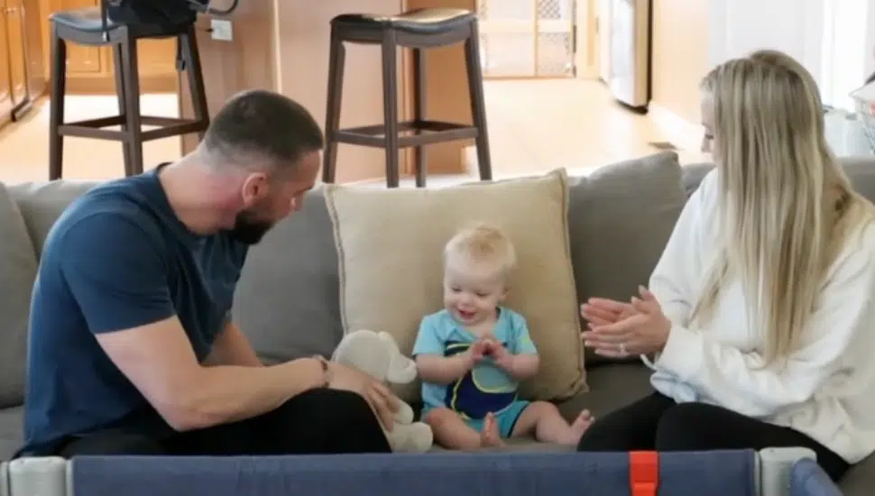 Erin and Joey D'Avanzo with their baby.