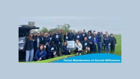 Image showing a group of Aqua employees who volunteered at Garrett Williamson, partnering with CRC Watershed Association, where they participated in forest maintenance, preserve management, and grounds work.