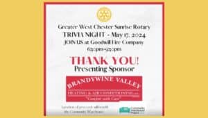 Flyer for the Greater West Chester Sunrise Rotary’s Trivia Night.