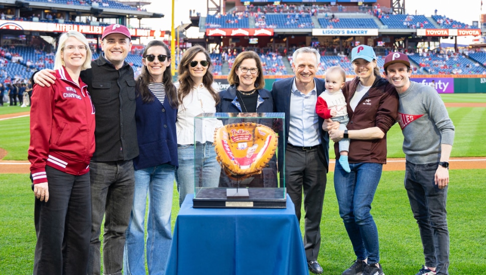 Dr. Michael Ciccotti with family and colleagues before a Phillies game.