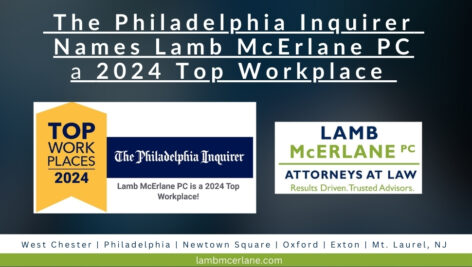 Graphic announcing that Lamb McErlane has been named as a 2024 Top Workplace by the Philadelphia Inquirer.