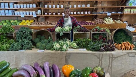 christa barfield with fruits and veggies