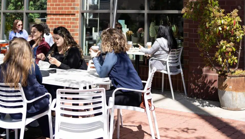 people eating outside