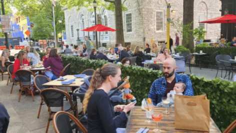 people dining outside