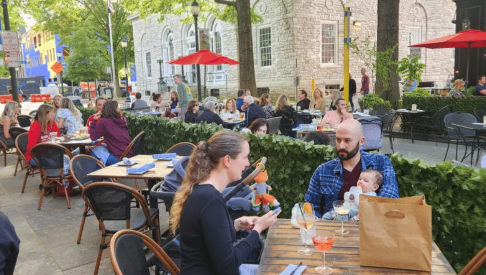 people dining outside