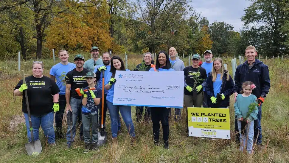 A group of employees from Pennsylvania American Water gather as part of the company's 10 Million Trees Donation in 2023. Pennsylvania American Water reported over A group of employees from Pennsylvania American Water gather as part of the company's 10 Million Trees Donation in 2023. Pennsylvania American Water reported over $1.49 million in charitable contributions for 2023, benefiting 390 organizations statewide..49 million in charitable contributions for 2023, benefiting 390 organizations statewide.
