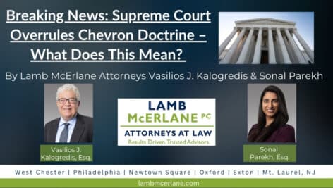 A graphic with the text "Breaking News: Supreme Court Overrules Chevron Doctrine - What Does This Mean?"