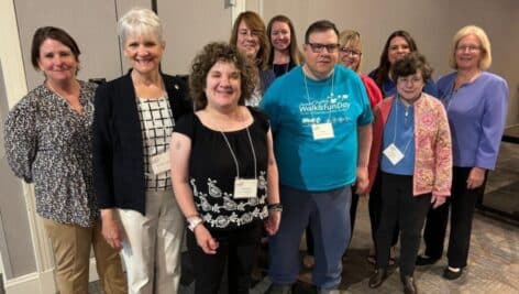 Attending the Arc of Pennsylvania Legislative Breakfast in Harrisburg in June were Senator Comitta with Arc Team Members in the back row (from left) Jen Strausser, Senator Comitta, Cathy Bauer, Kathy Klein, Kim Booz, Kera Swift-Josey and Arc CEO, Jeanne Meikrantz.; (front row, from left) Self-Advocates Michelle Talis, Dan Paight, and Miriam Reid.