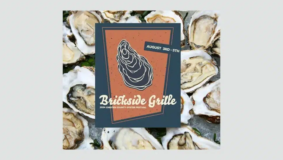 Flyer with oysters in the background promoting the oyster festival aug. 3-5 at Brickside Grille.