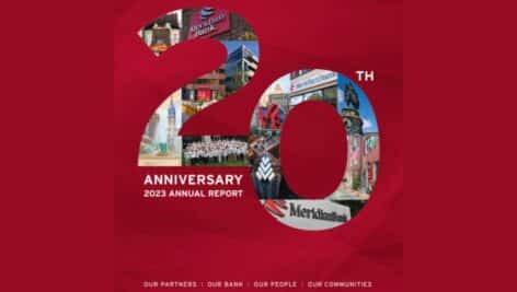 Front of Meridian Bank's 20th Annual 2023 Annual Report.