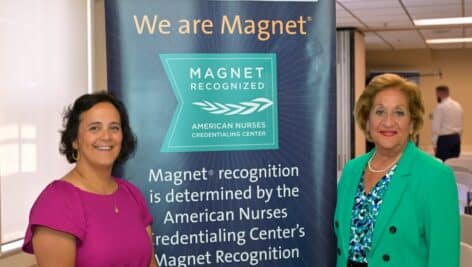 From left to right: Rosanna Catania-Venuto, MSN, RN, CNML, Director of Nursing Quality, Professional Practice, and the Magnet program lead at CCH, and Angela Coladonato DNP, RN, NEA-BC, Chief Nursing Officer at Chester County Hospital, celebrate the Magnet redesignation.