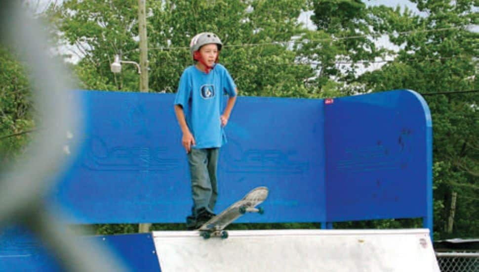 Young Casey Schaum in his first skateboarding contest in Michigan.