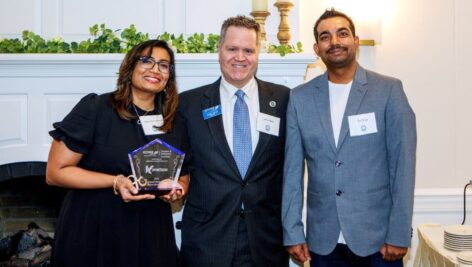 PIC KiposTech 2024 SCORE award winners Herna Ravindran and Raj Kamal Singh with their SCORE mentor John Hess.