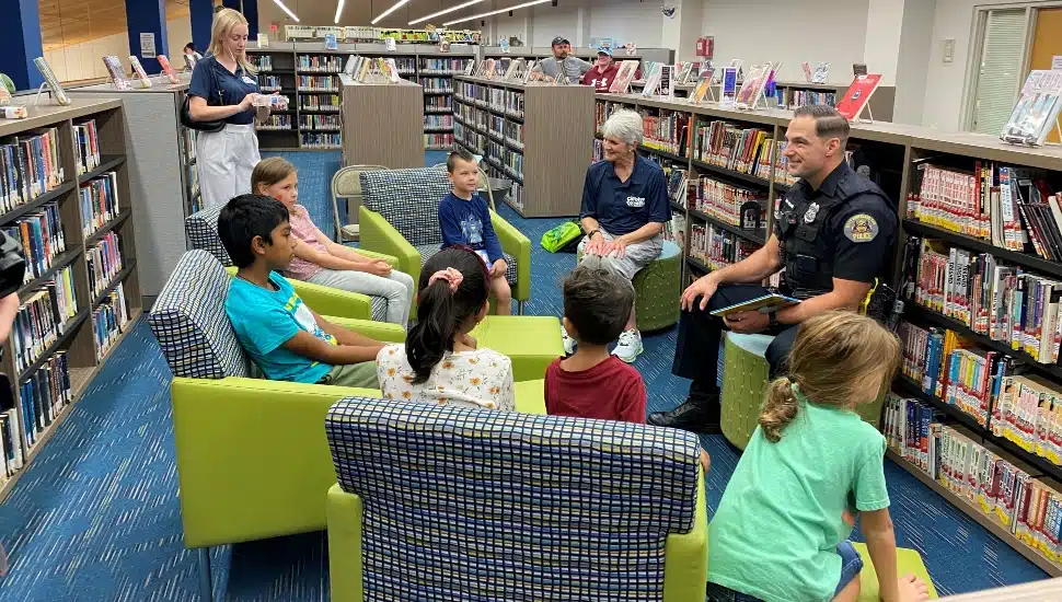 A group of kids gathered for story time at the Chester County Library.