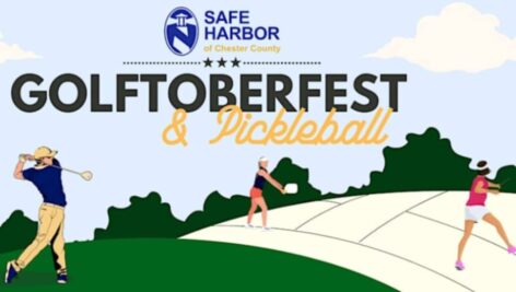 An advertisement for Safe Harbor of Chester County's Golftoberfest & Pickleball Benefit.