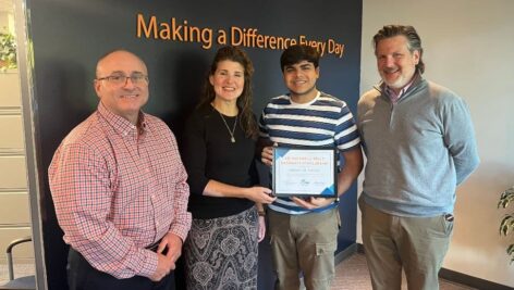 Pictured (from left) Joe Vaillancourt, Director of Human Resources; Jennifer Hernandez, Coordinator of Business Development; Adrian Gil Zapata, and Matt Przywara, Executive Director.