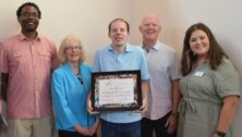 Pictured (from left) are Riley Sales Employee Dominic, Arc CEO, Jeanne Meikrantz, Arc Participant and Riley Sales Employee, John Koresko, Mike Riley, Owner Riley Sales and Shelby Hallman, Arc Director of CES.