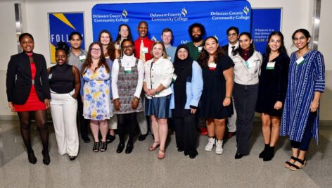 Campus club leaders, who are also scholarship recipients, gather at the DCCC Educational Foundation Scholarship Luncheon with Allyson Gleason (center), DCCC’s Director of Athletics & Campus Engagement.