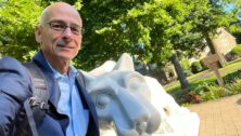 Gary Ligouri with Penn State's Nittany Lion mascot.