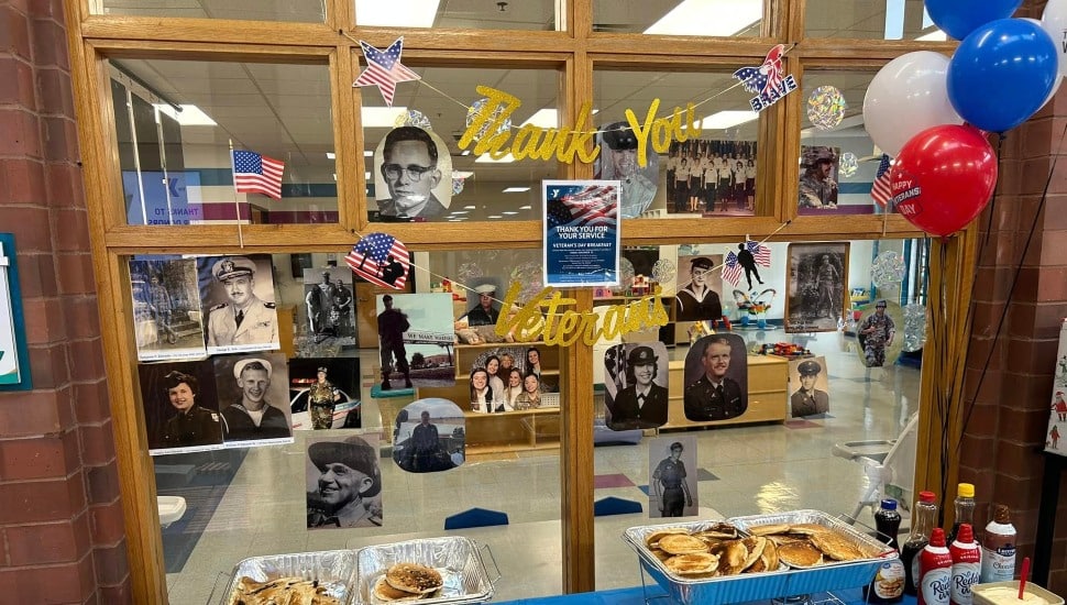 The lobby of the Kennett Area YMCA, a branch of the YMCA of Greater Brandywine, as shown last month celebrating veterans.