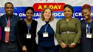 Professor Veronica Finkelstein posing with associates in Nigeria.