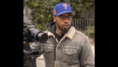 Filmmaker Shuja Moore of Philadelphia next to his camera gear.