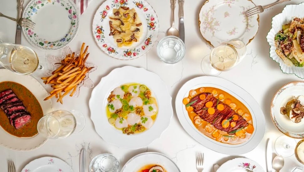 restaurant dishes on table
