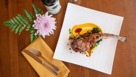 Table setting with leg of meat from Birchrunville Store Cafe.