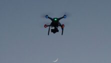 Drone in sky at evening time.