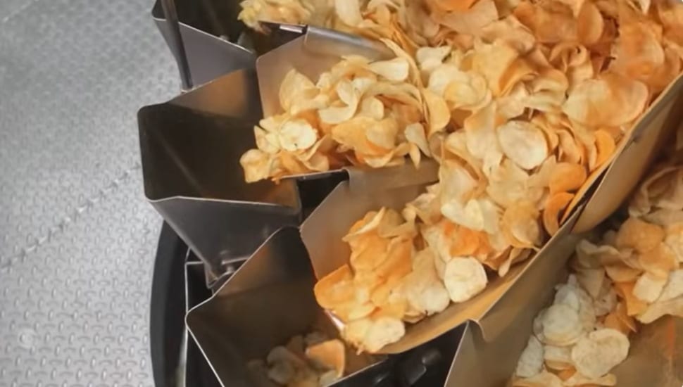 Potato chips in a factory.