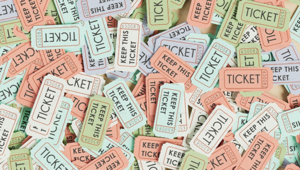 A close-up view of raffle tickets.
