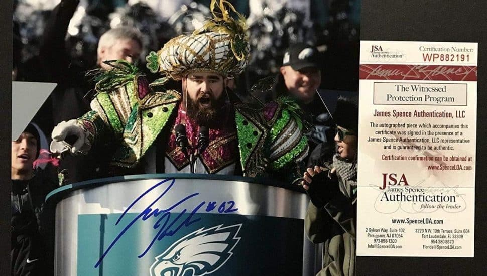 Jason Kelce and a certificate.