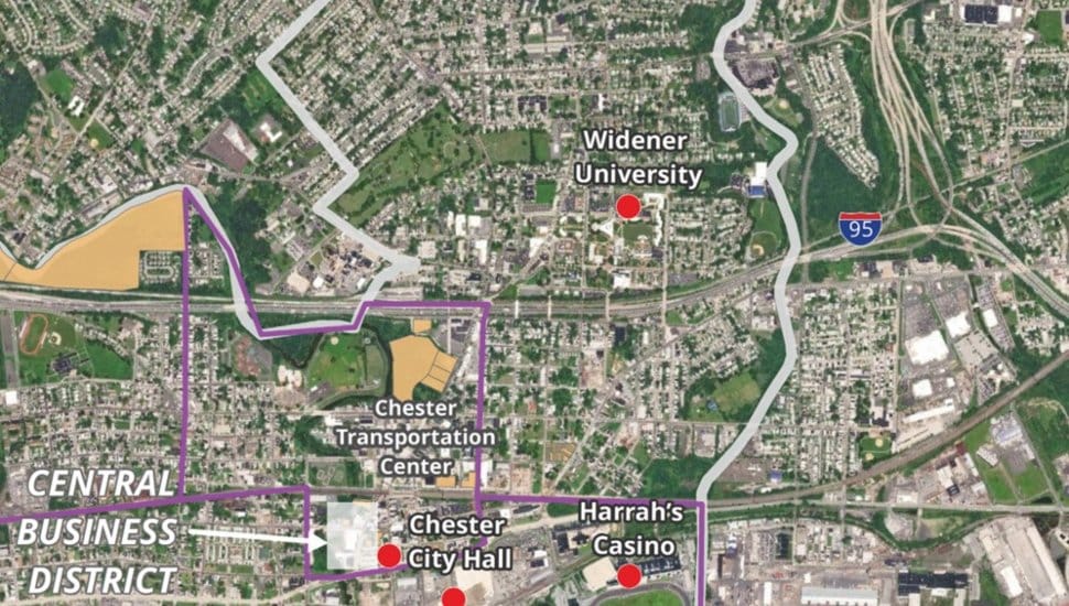 An aerial or satellite map of the city of Chester.