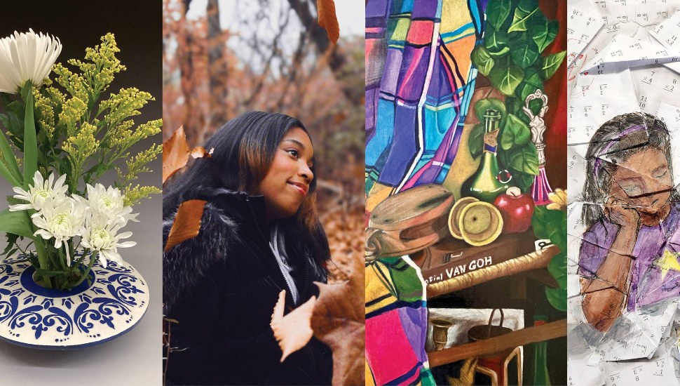 Artwork by (left to right): Kiarha Constantino, Garnet Valley High School; Saniya Hatchell, Upper Darby High School; Devin Baldwin, Penncrest High School; and Phani Vaddypally, Springfield High School.