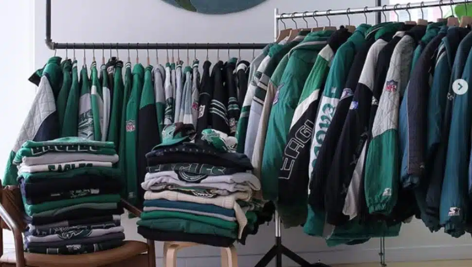 Eagles clothing folded or hanging up.