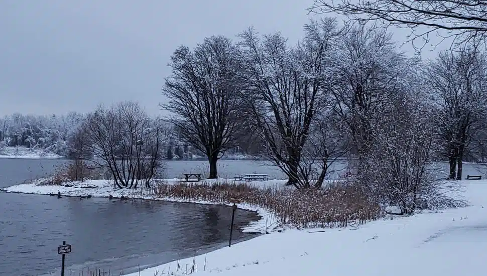 Marsh Creek State Park in the snow.