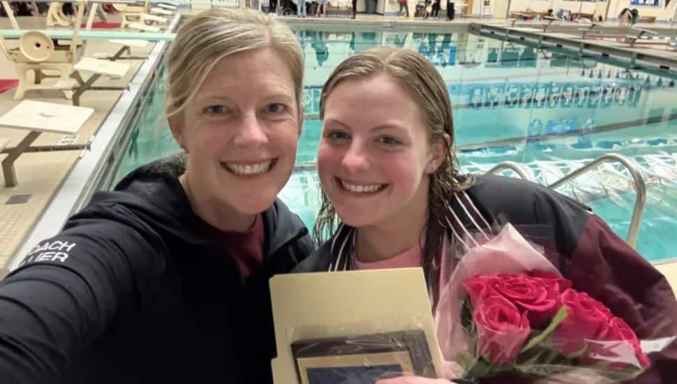 Avery Hillier after her win with mom Megan Hillier.
